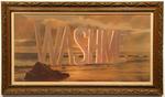 Wayne White; Wash Me, 2001; acrylic on offset lithograph; 32 1/2 x 56 in.